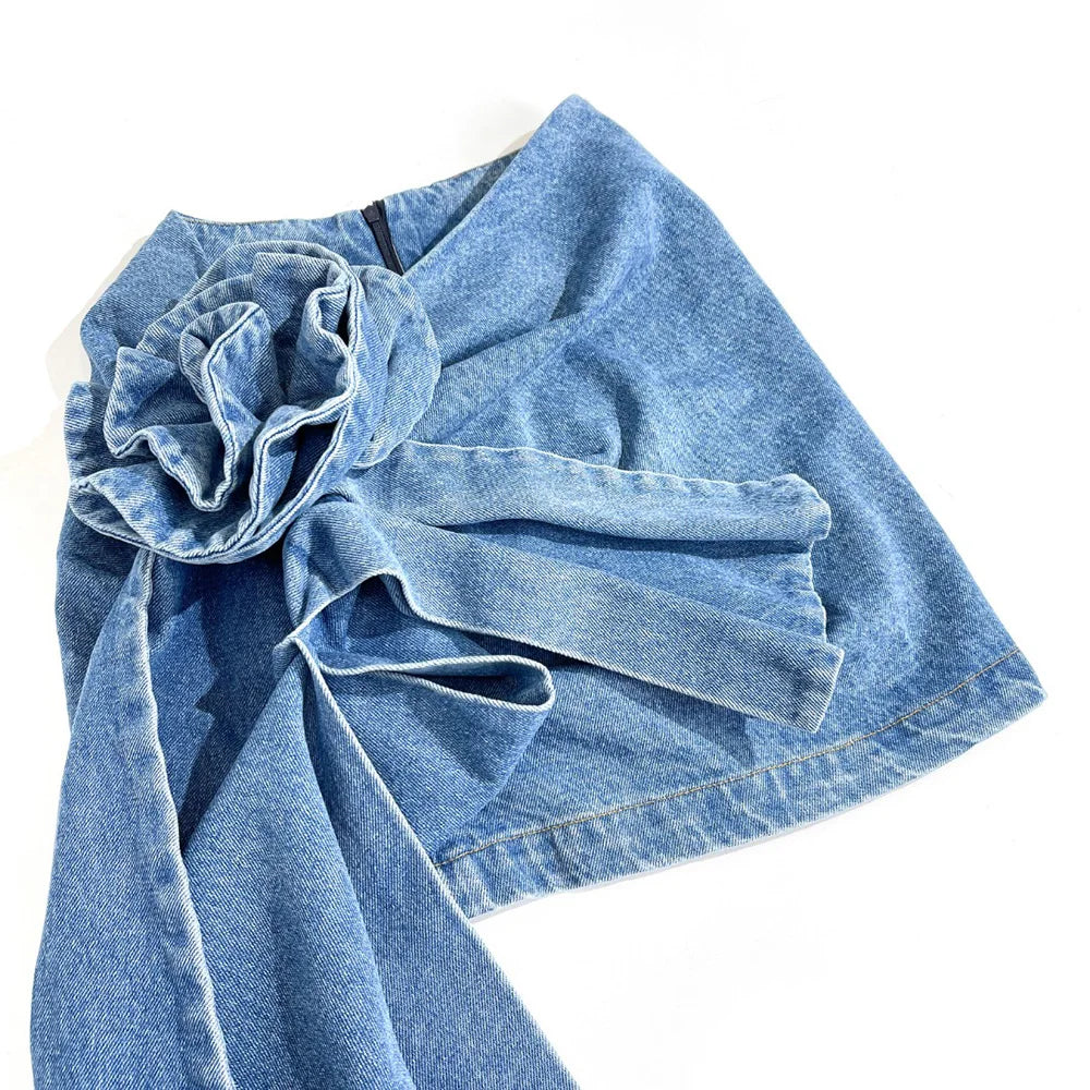 Denim Mini Röcke 3D Blumen Design Hohe Taille