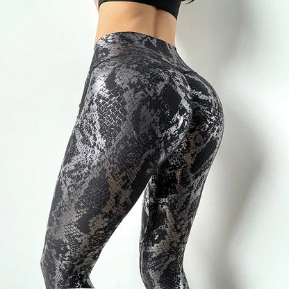 Snake Print Glitter Elastic Women Leggings