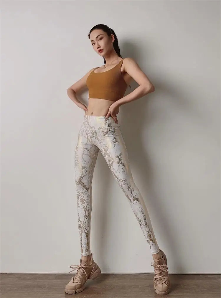 Snake Print Glitter Elastic Women Leggings