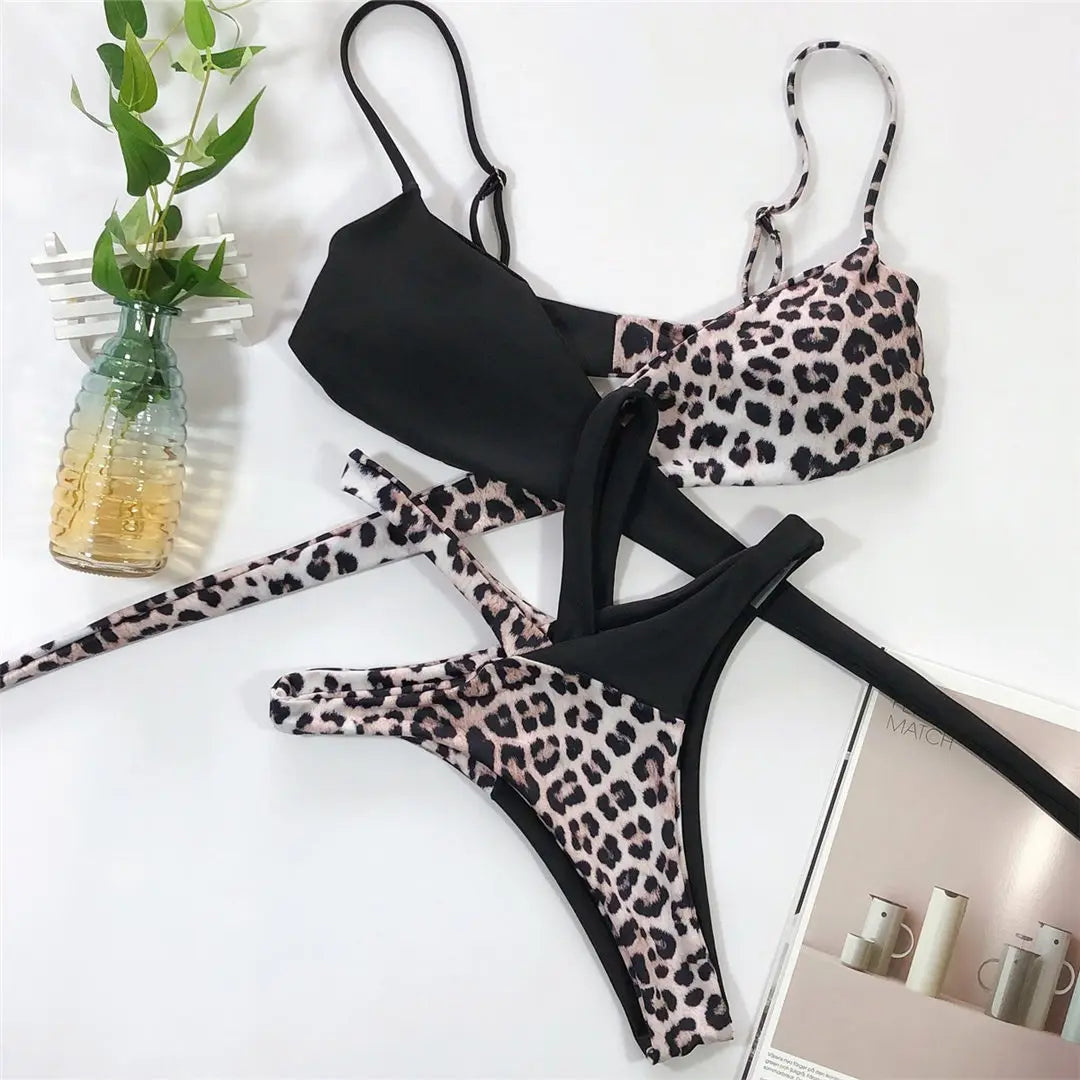 Asymmetrical Leopard Splicing Bikini