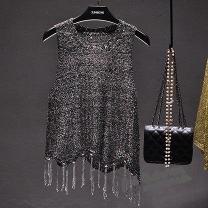 Shiny Gold Silver Knitted Tank Top