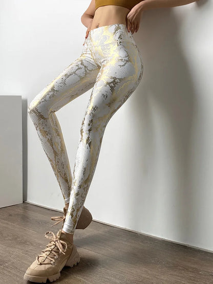 Elastische Leggings mit Schlangenmuster und Glitzer für Damen