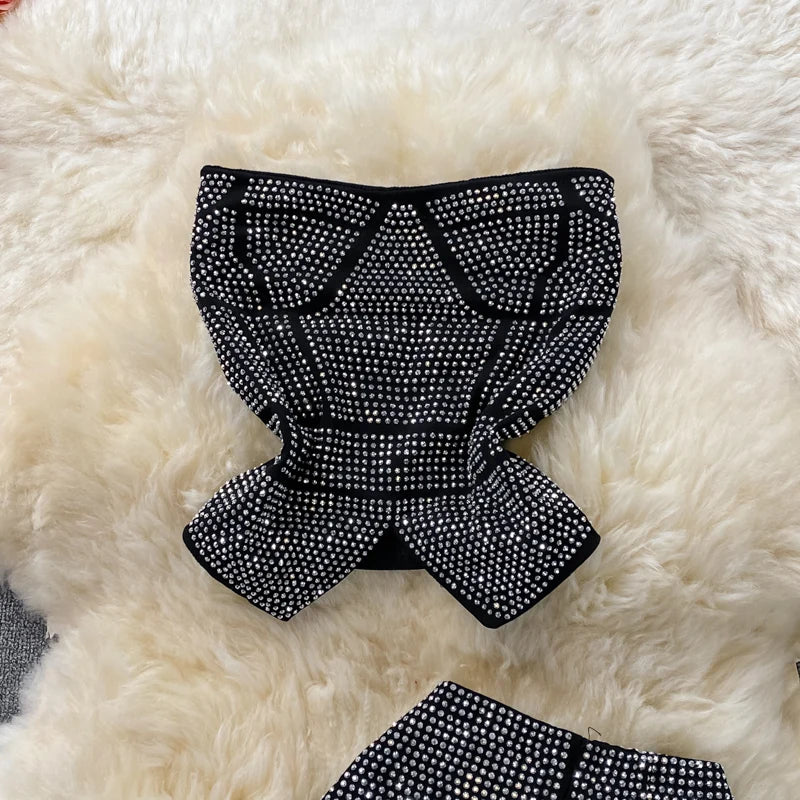 Two Piece Set Diamonds Suit (Top + High Waist Pants)