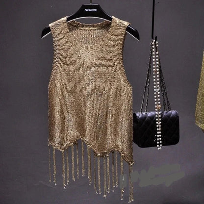 Shiny Gold Silver Knitted Tank Top