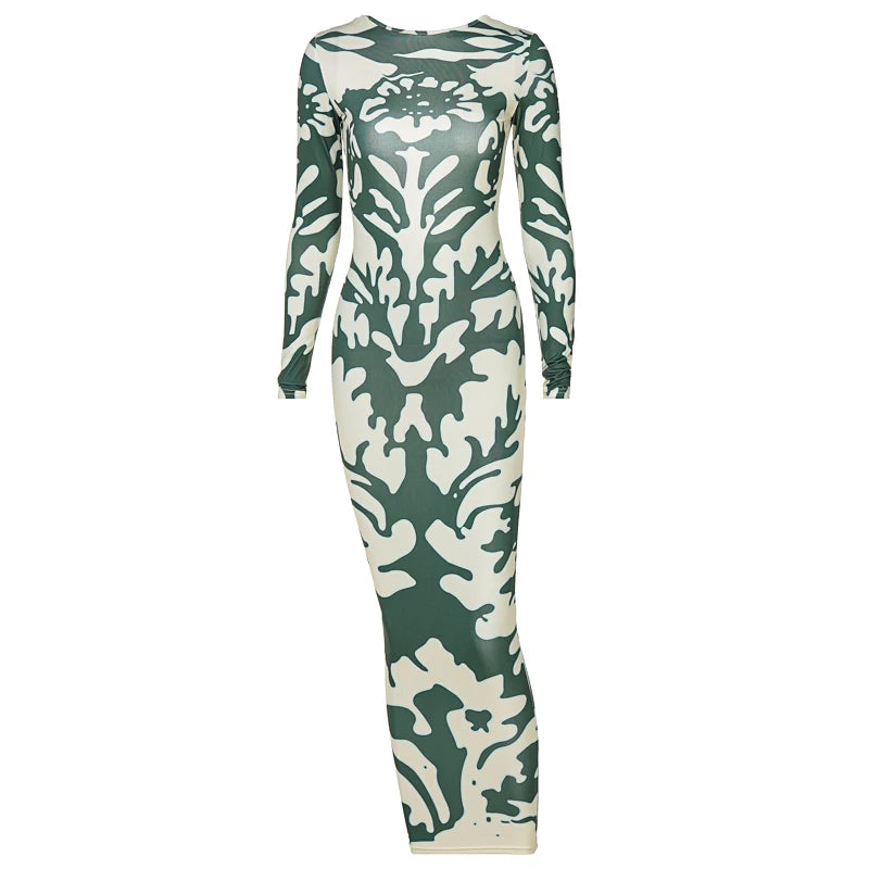 Aesthetic Print Classy Body-Shaping Backless Maxi Dress