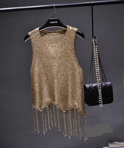 Shiny Gold Silver Knitted Tank Top