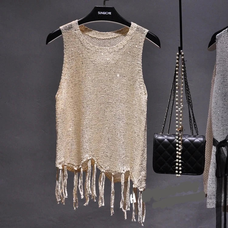 Shiny Gold Silver Knitted Tank Top