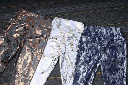 Snake Print Glitter Elastic Women Leggings