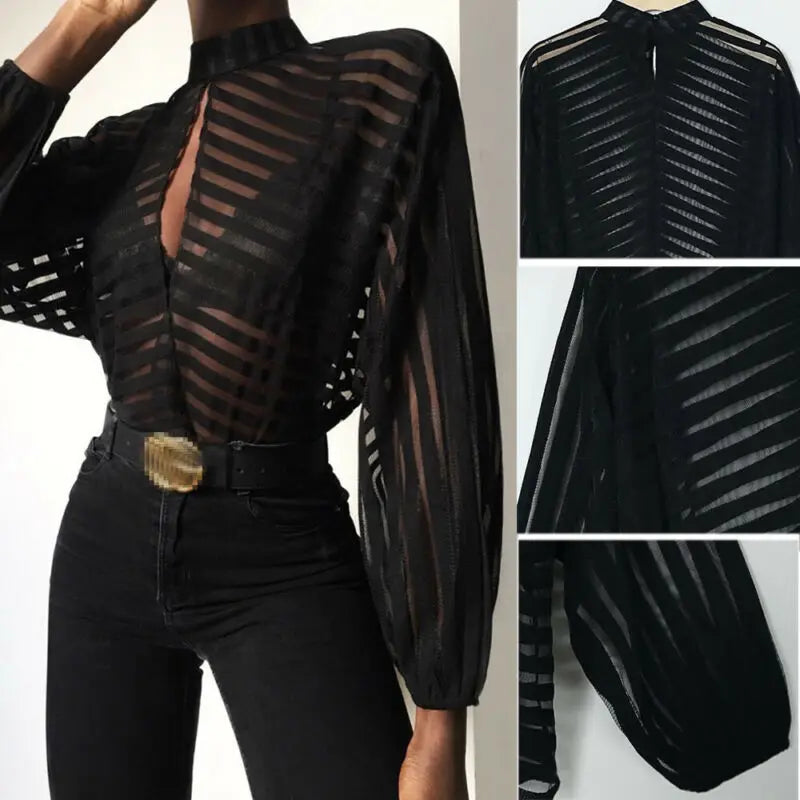 See throuht Black Blouse-Shirt