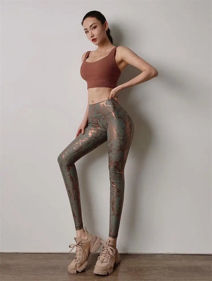 Elastische Leggings mit Schlangenmuster und Glitzer für Damen