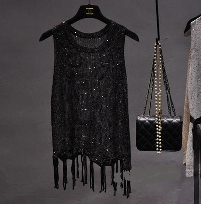 Shiny Gold Silver Knitted Tank Top