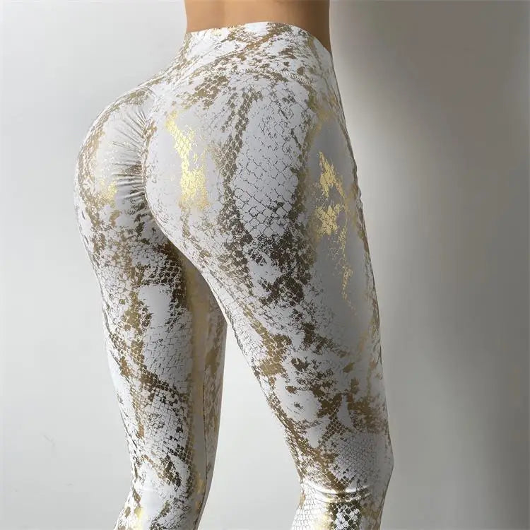 Snake Print Glitter Elastic Women Leggings