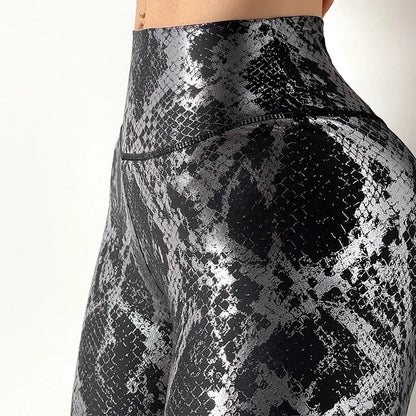 Snake Print Glitter Elastic Women Leggings