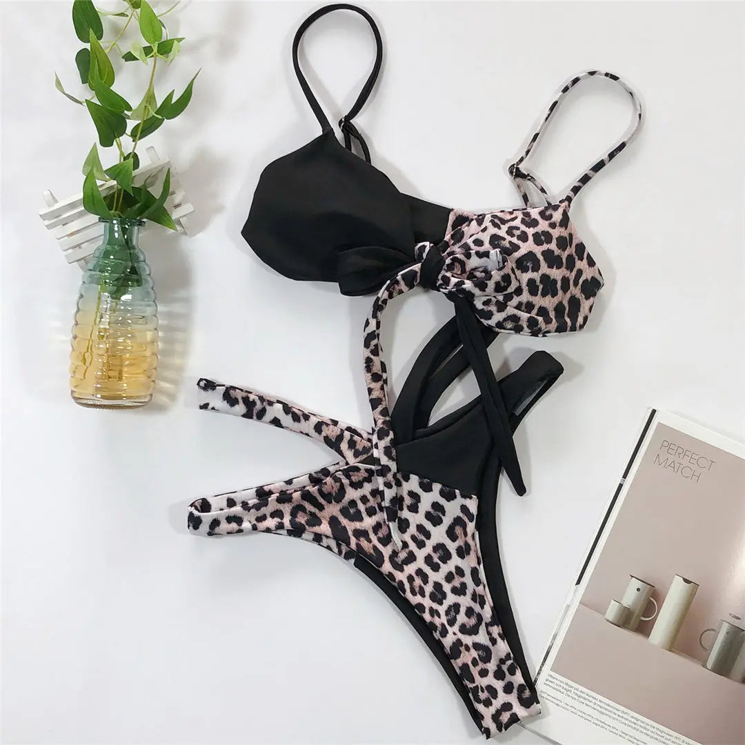 Asymmetrical Leopard Splicing Bikini