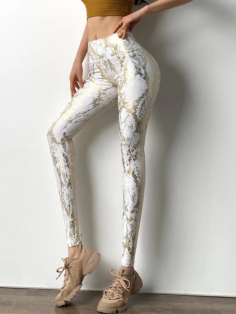 Snake Print Glitter Elastic Women Leggings