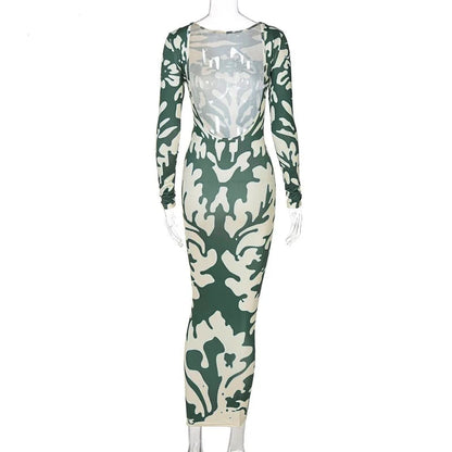 Aesthetic Print Classy Body-Shaping Backless Maxi Dress