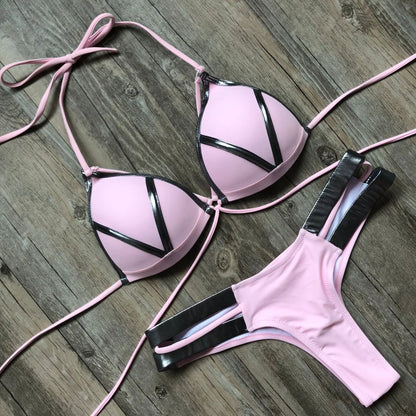 Push-Up-Bademode mit Goldprägung, brasilianisches Bikini-Set