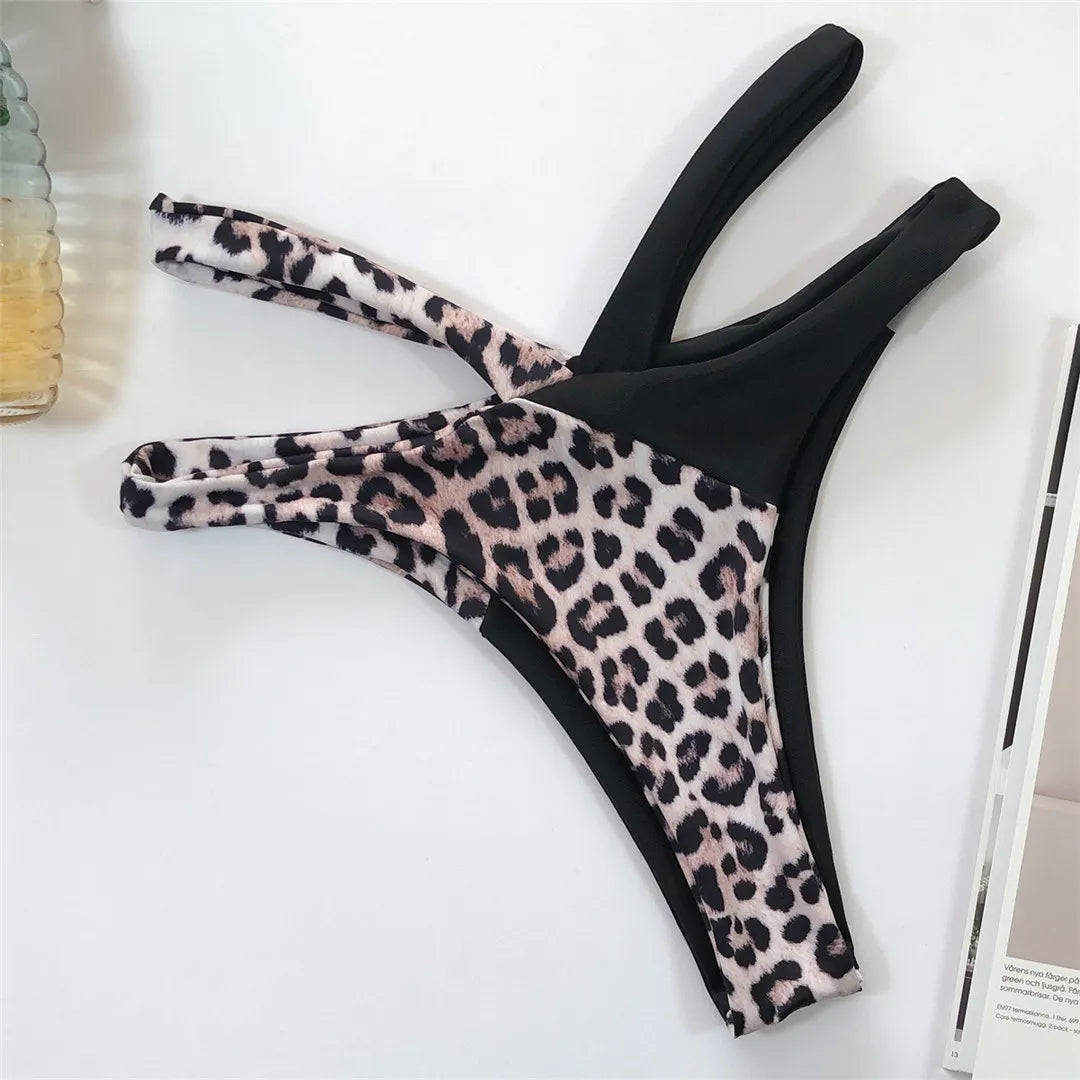 Asymmetrical Leopard Splicing Bikini