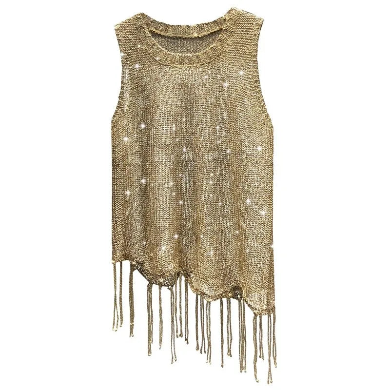 Shiny Gold Silver Knitted Tank Top