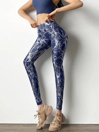 Elastische Leggings mit Schlangenmuster und Glitzer für Damen