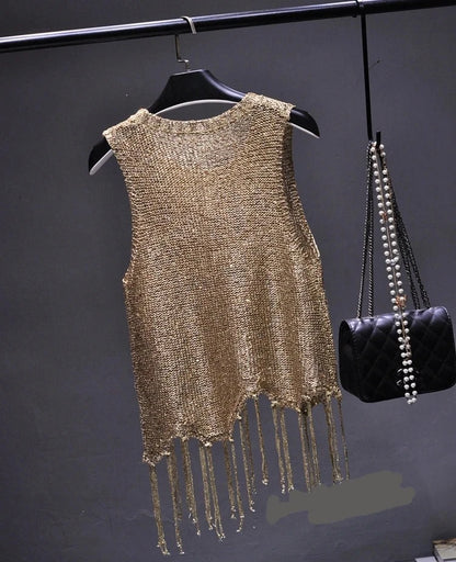 Shiny Gold Silver Knitted Tank Top