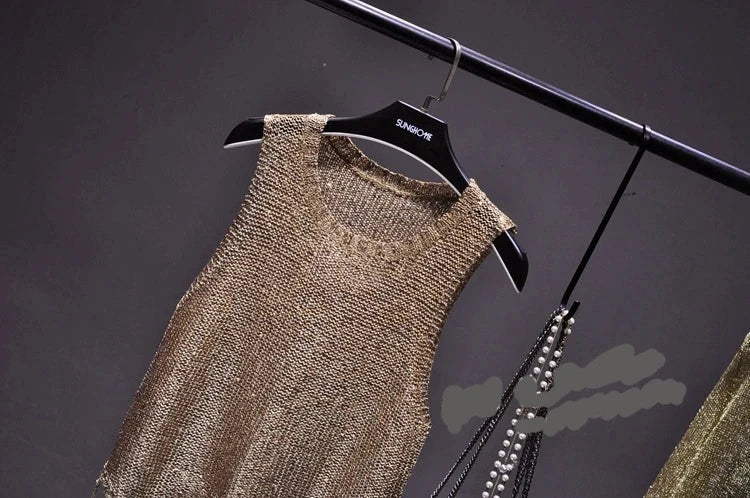 Shiny Gold Silver Knitted Tank Top