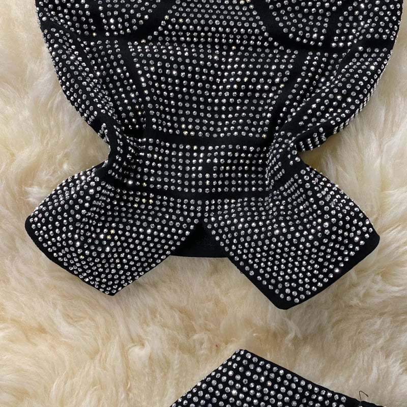 Two Piece Set Diamonds Suit (Top + High Waist Pants)