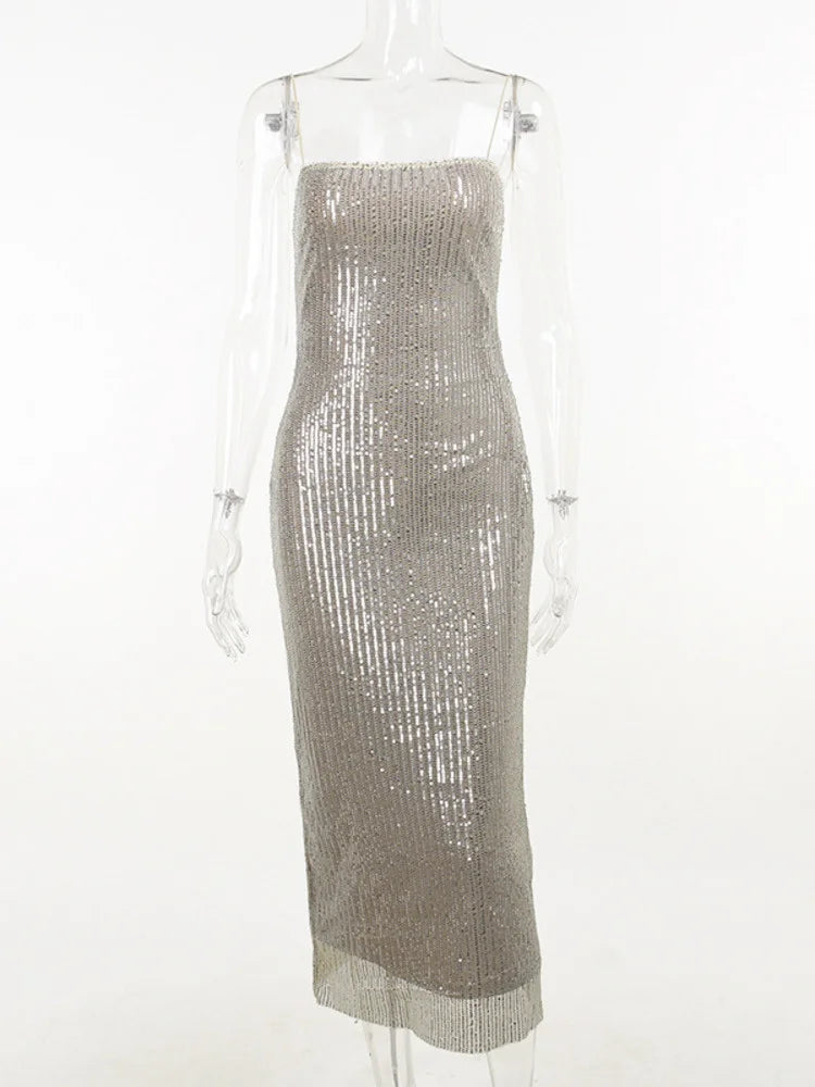 Glitzerndes Maxikleid mit Trägern