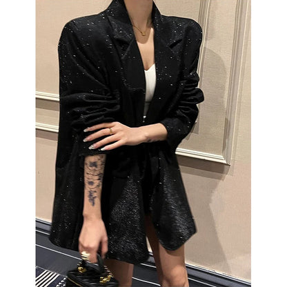 Sequined Oversize Single Button Elegant Coat