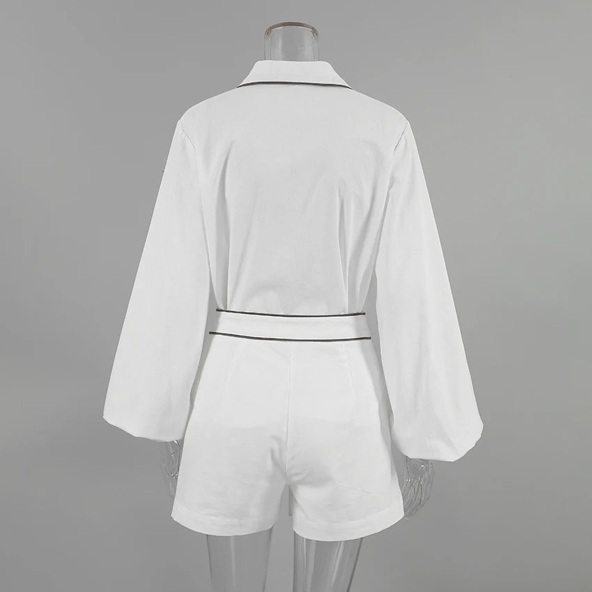 Cotton Linen Two-piece White Set (Shirt + Shorts)