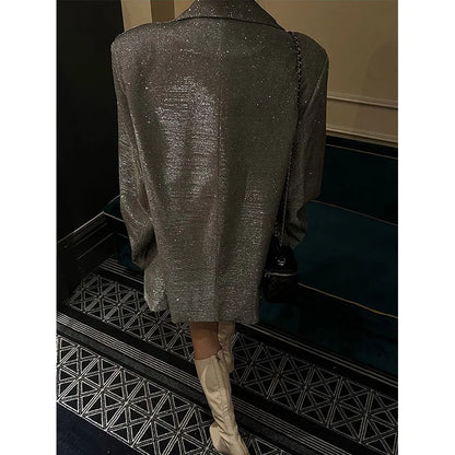 Sequined Oversize Single Button Elegant Coat