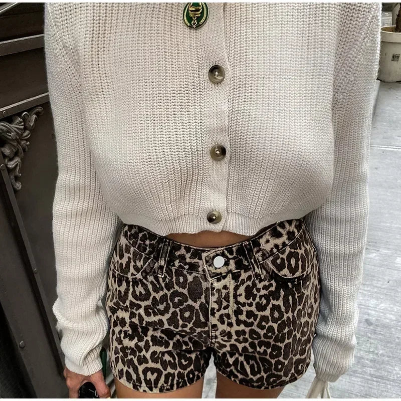 Leopard Denim Shorts