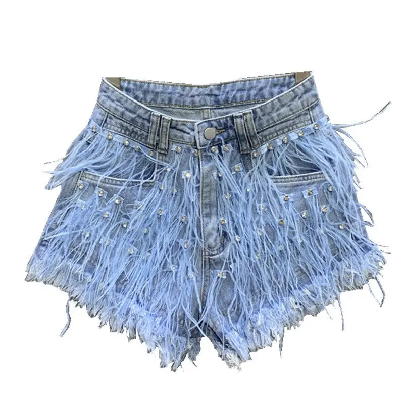 Denim Shorts Personalized Tassel Diamond