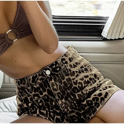 Leopard Denim Shorts