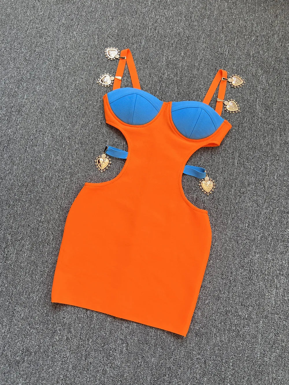 Sexy Rosa-Schwarz-Orange Abend Bandage Minikleid