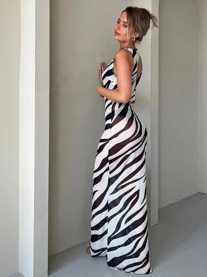 Langes Kleid im Strandstil mit Zebra-Print