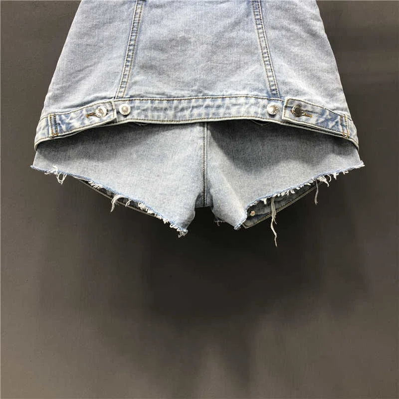 Fake Two Pieces High Waist A-line Thin Denim Shorts