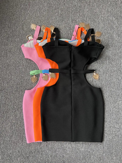 Sexy Pink-Black-Orange Evening Bandage Mini Dress