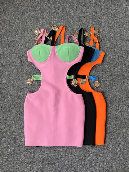 Sexy Pink-Black-Orange Evening Bandage Mini Dress