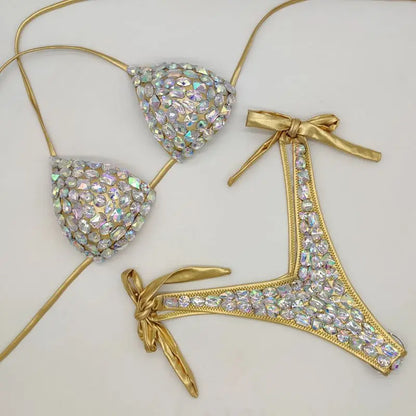 Luxuriöses, sexy Bikini-Set mit Strasssteinen, BH und Tanga