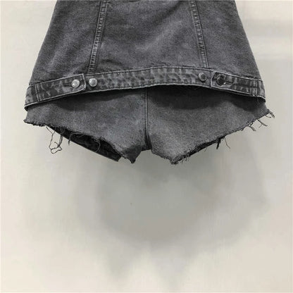 Fake Two Pieces High Waist A-line Thin Denim Shorts