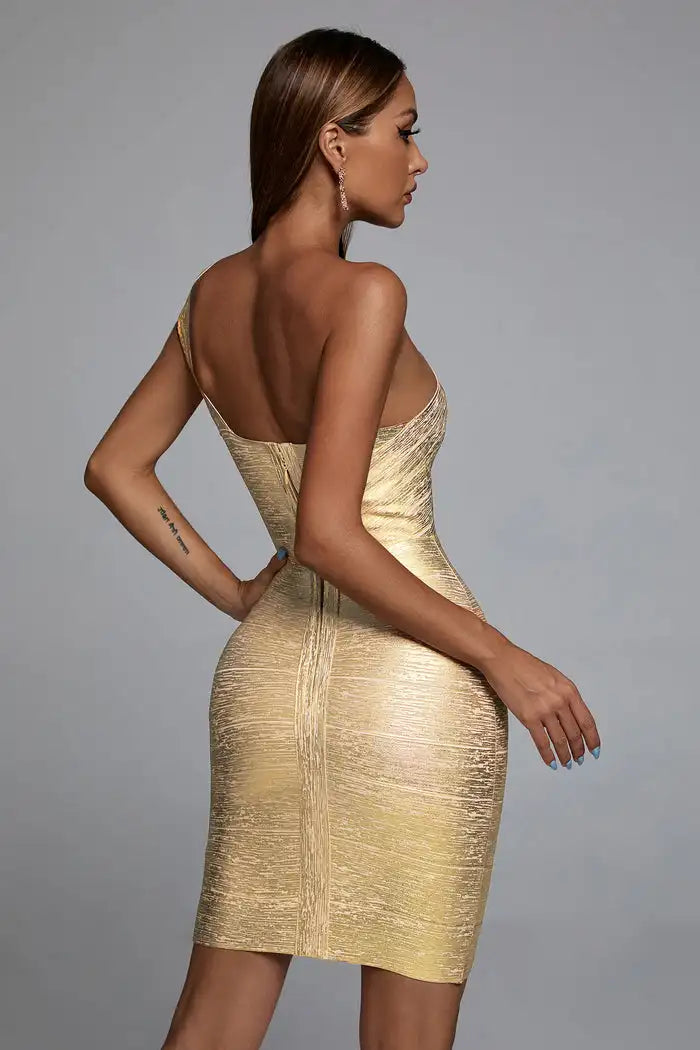 Sexy One-Shoulder-Bandage-Kleid in Gold-Silber