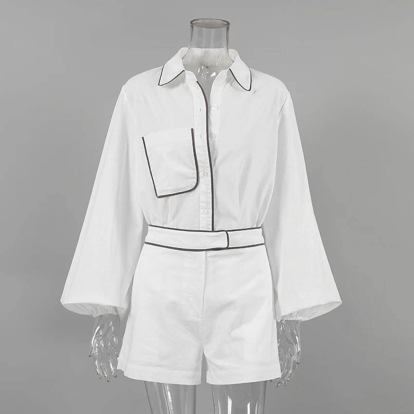 Cotton Linen Two-piece White Set (Shirt + Shorts)