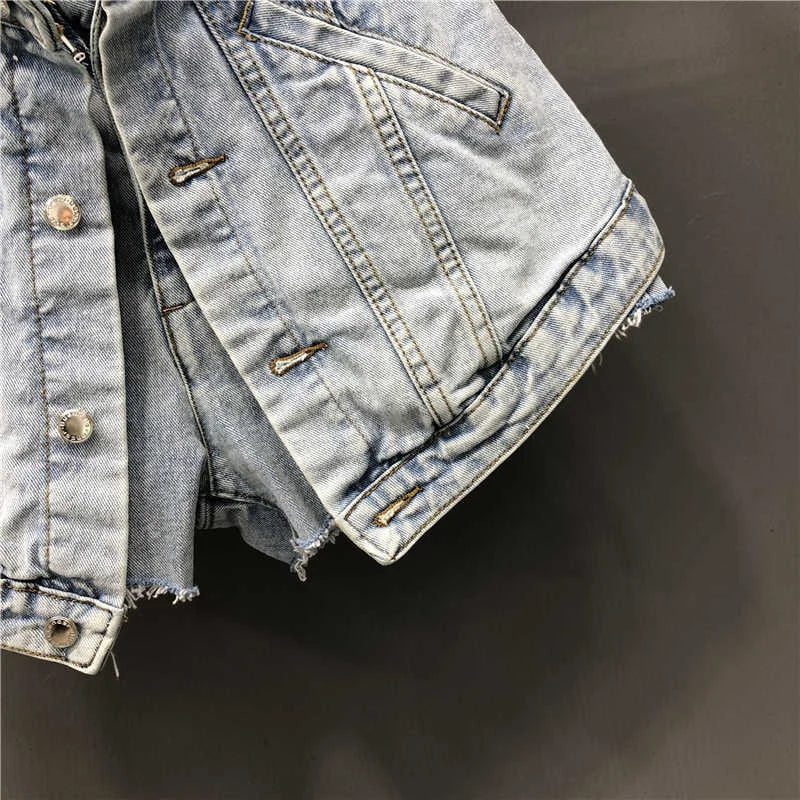 Fake Two Pieces High Waist A-line Thin Denim Shorts