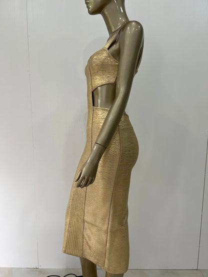 Sexy Backless Midi Gold Bronzing Dress 2023