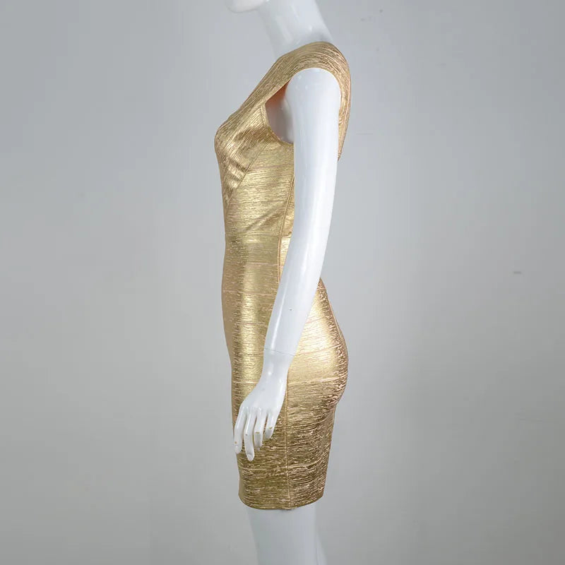 Sexy One-Shoulder-Bandage-Kleid in Gold-Silber