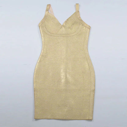 Gold Metallic Bandage Sleeveless Mini Dresses