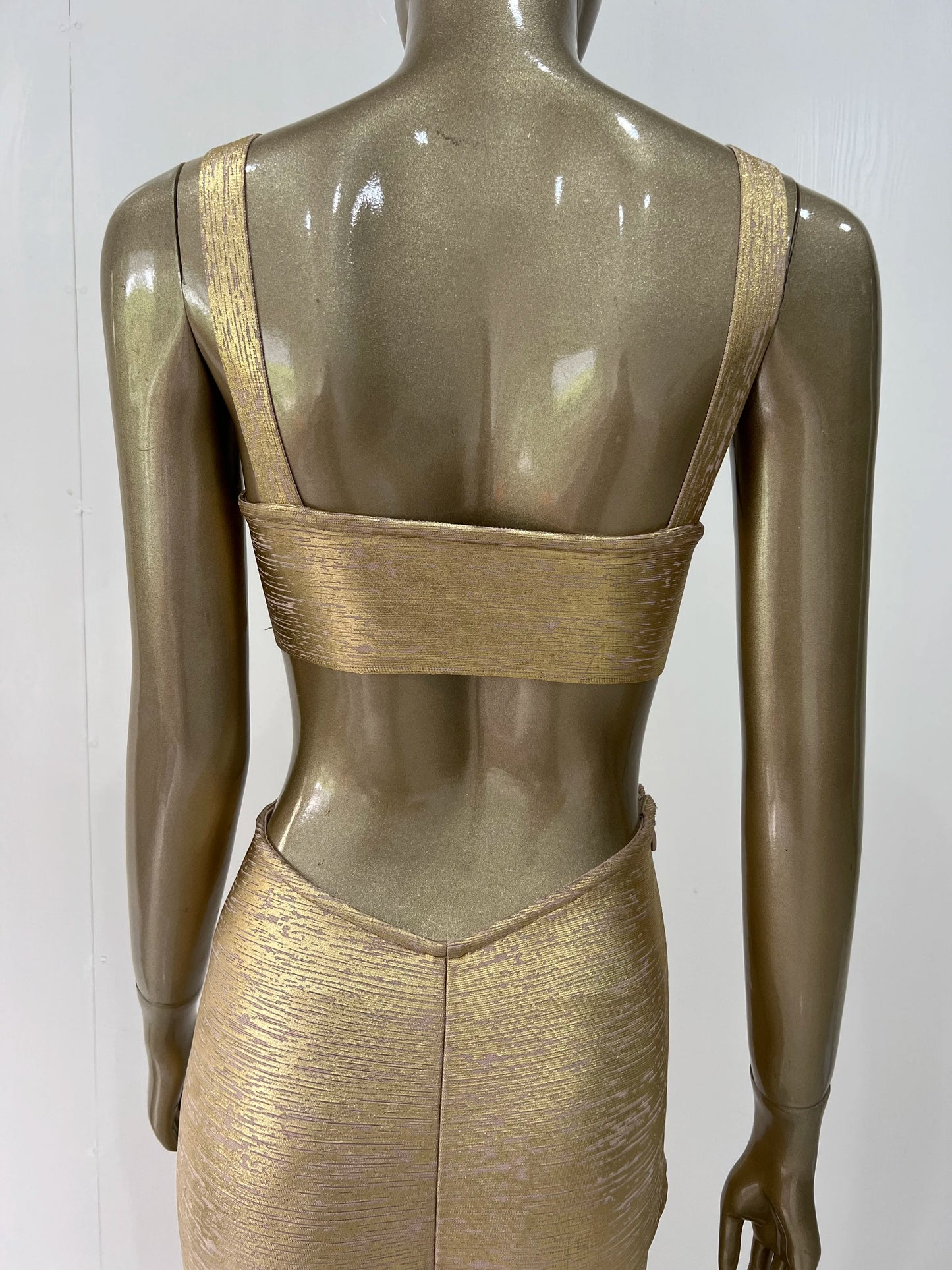 Sexy Backless Midi Gold Bronzing Dress 2023