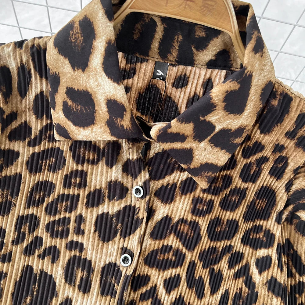 Casual Leopard Print Set 2 Pieces Long Sleeve Shirt