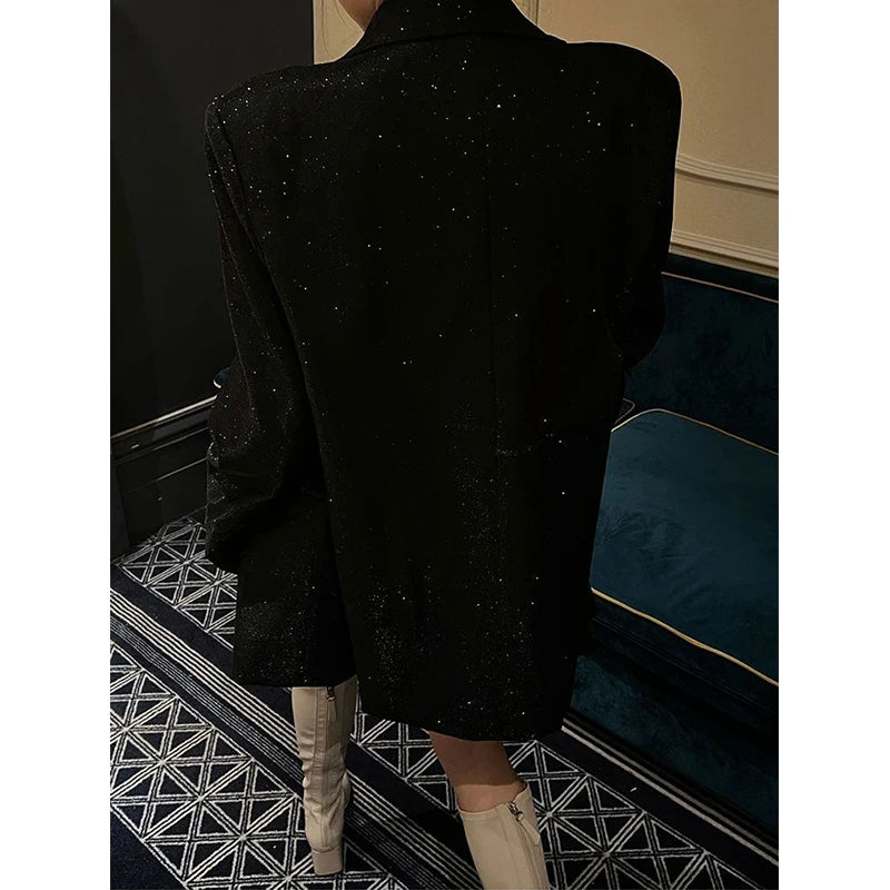 Sequined Oversize Single Button Elegant Coat